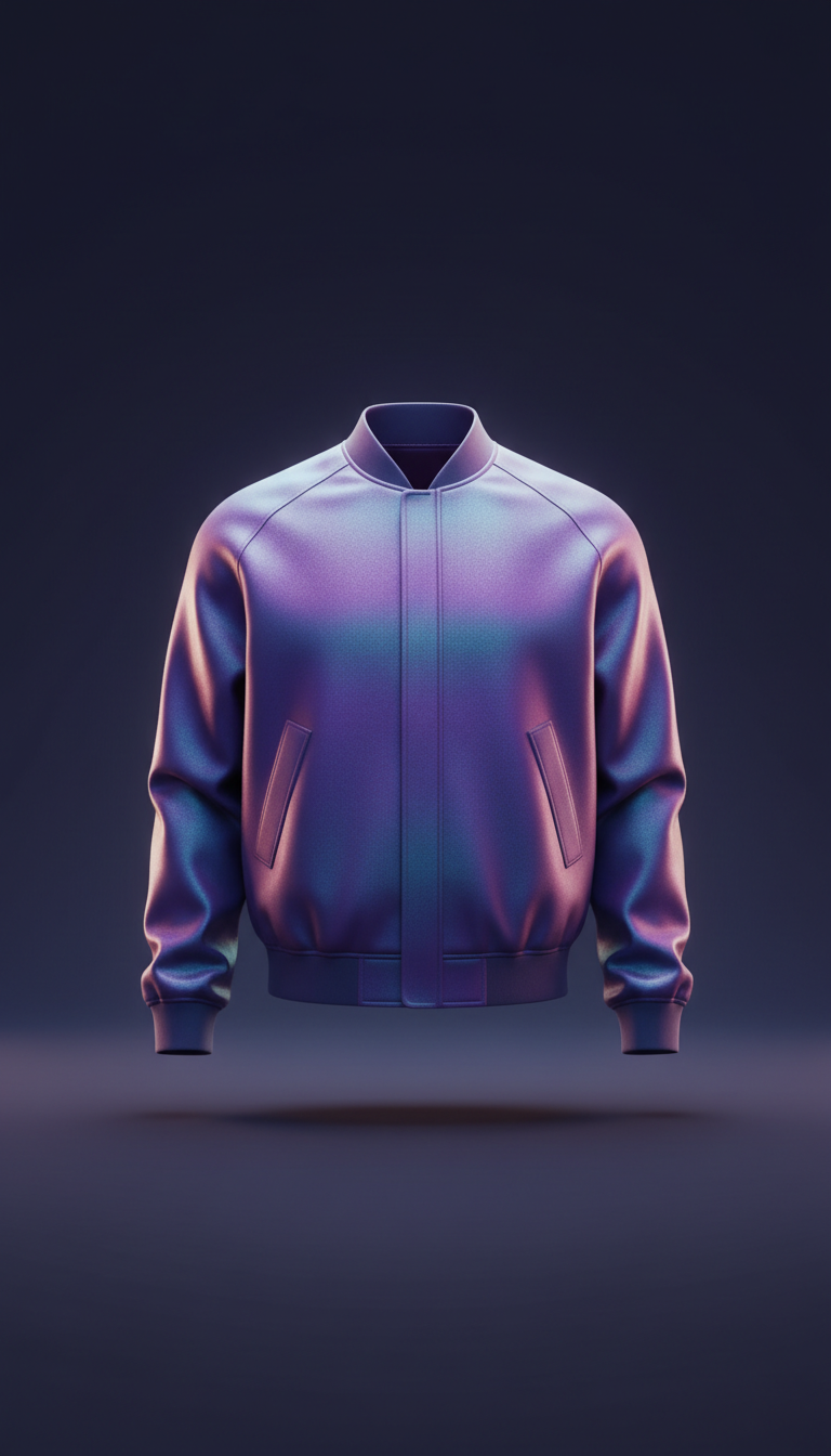 Holographic Technical Bomber Jacket in Stellar Violet