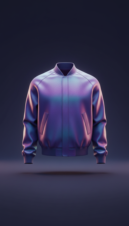 Holographic Technical Bomber Jacket in Stellar Violet
